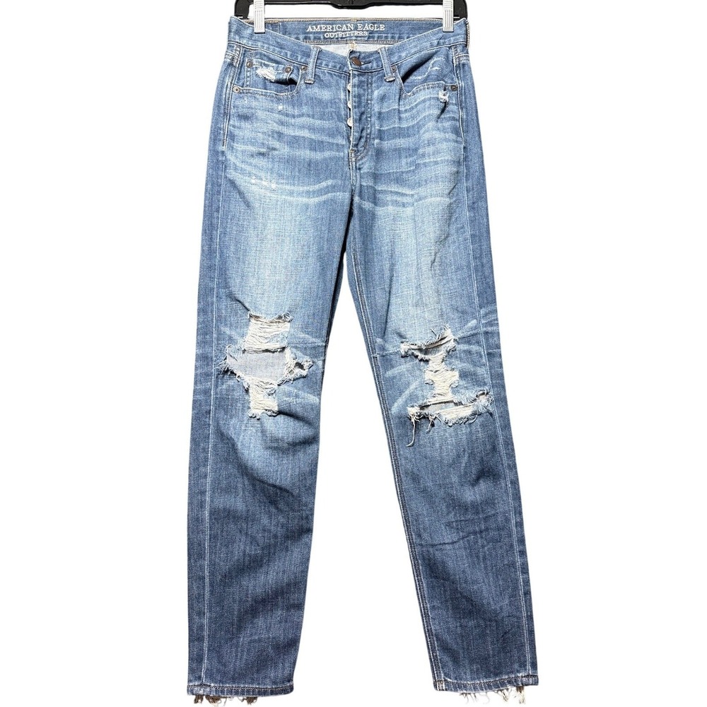 American Eagle Distressed Tomgirl Jeans Women 2 Blue Button Fly 5547055829